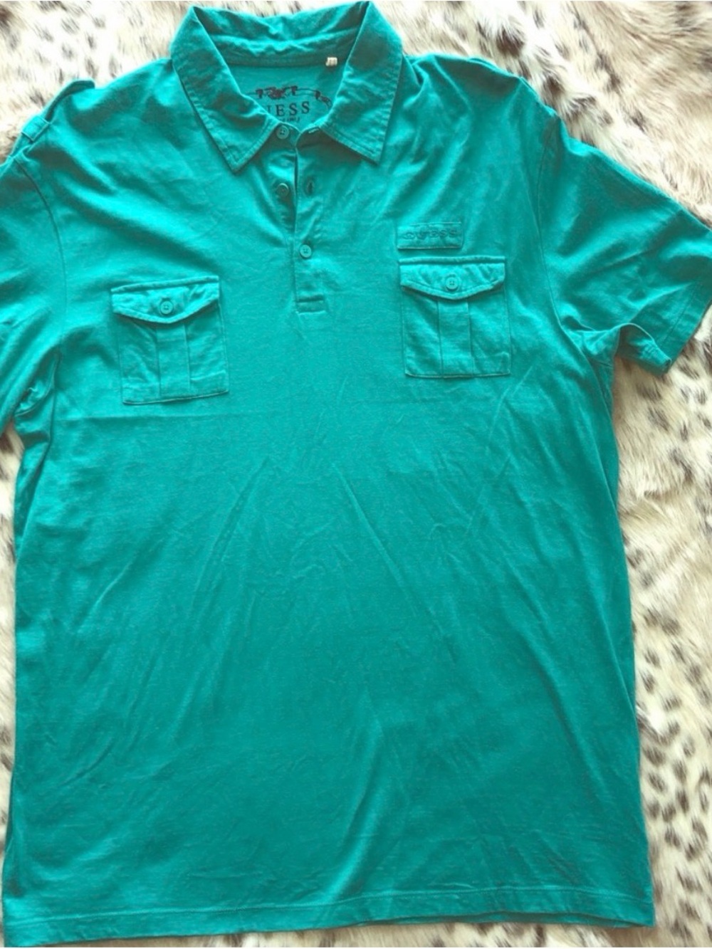 Guess Teal Short-Sleeve Polo with Chest Pockets